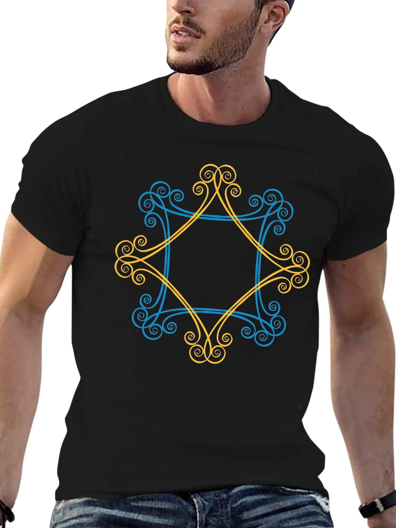 Geometric Swirl Graphic Tee - Mens Black T-Shirt