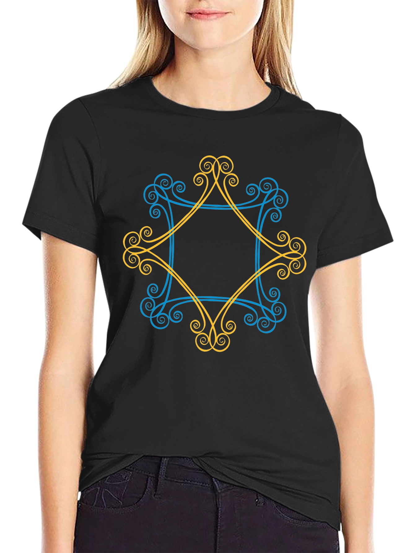 Geometric Swirl Graphic Tee - Mens Black T-Shirt