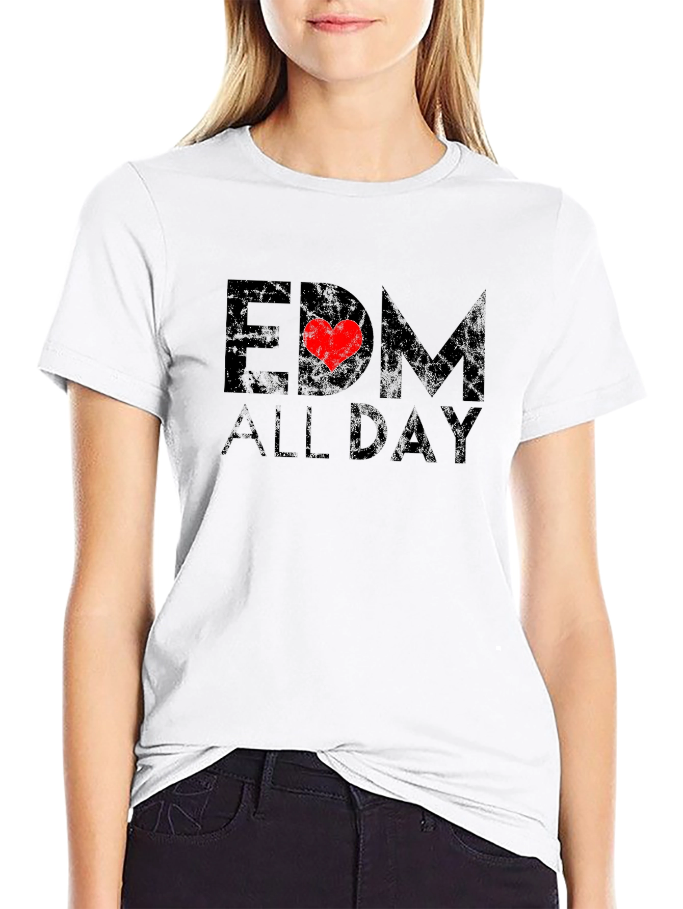 EDM All Day Heart Graphic Black T-Shirt