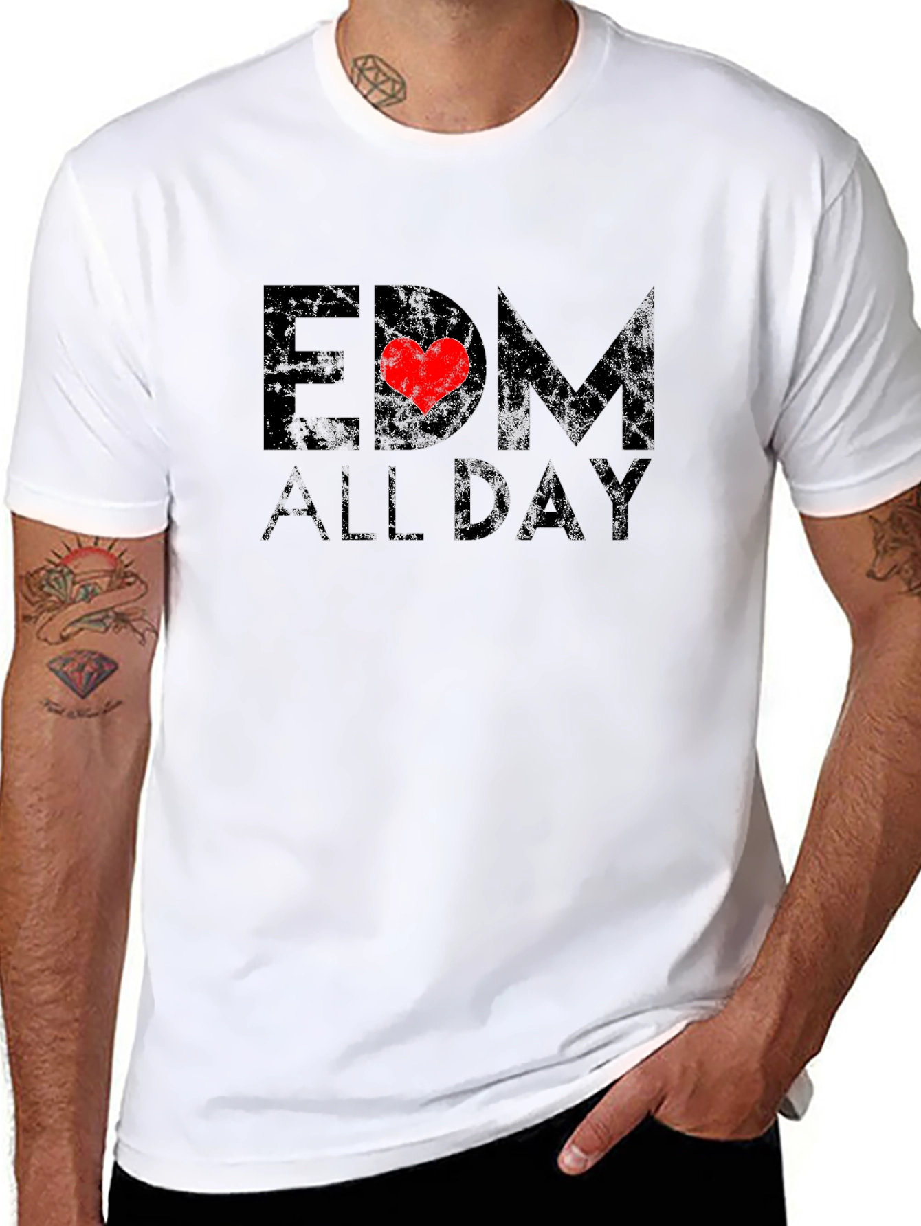 EDM All Day Heart Graphic Black T-Shirt