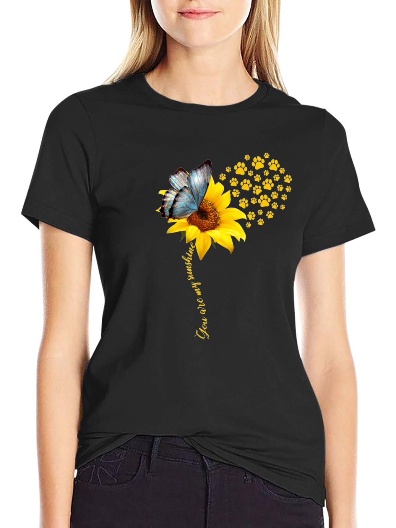Sunflower Butterfly Paw Print T-Shirt