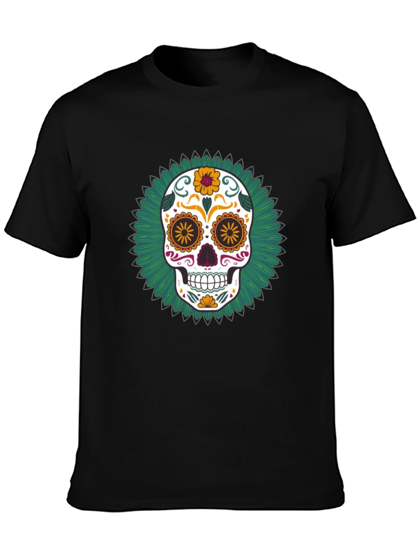 Day of the Dead Skull Graphic Tee - Black