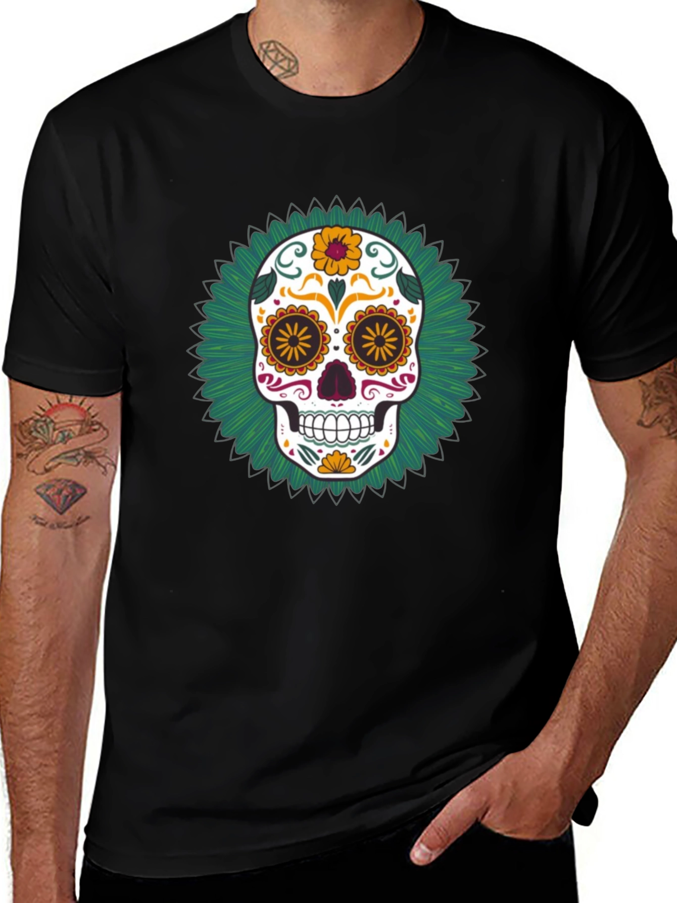 Day of the Dead Skull Graphic Tee - Black