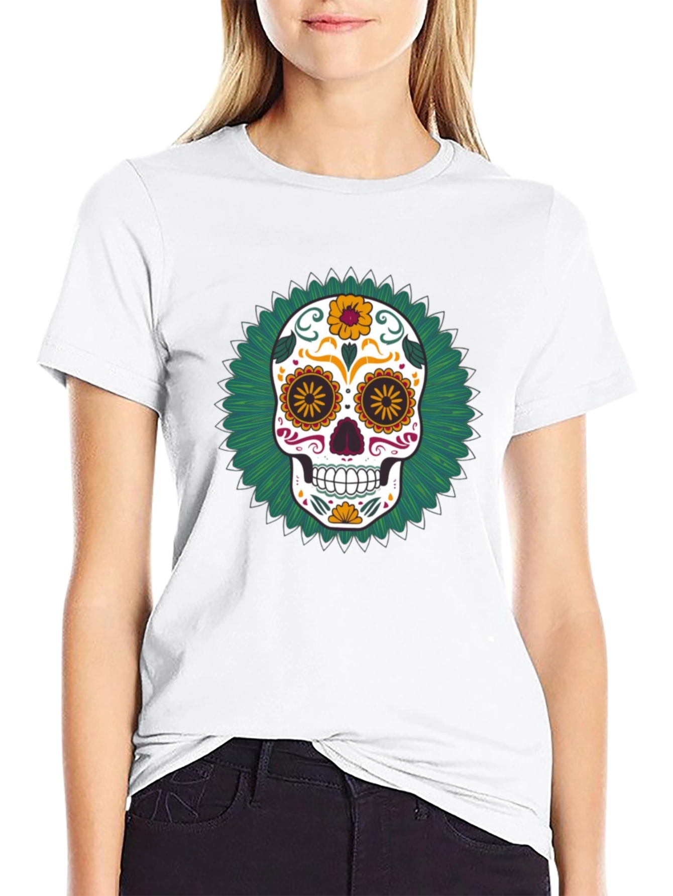 Day of the Dead Skull Graphic Tee - Black