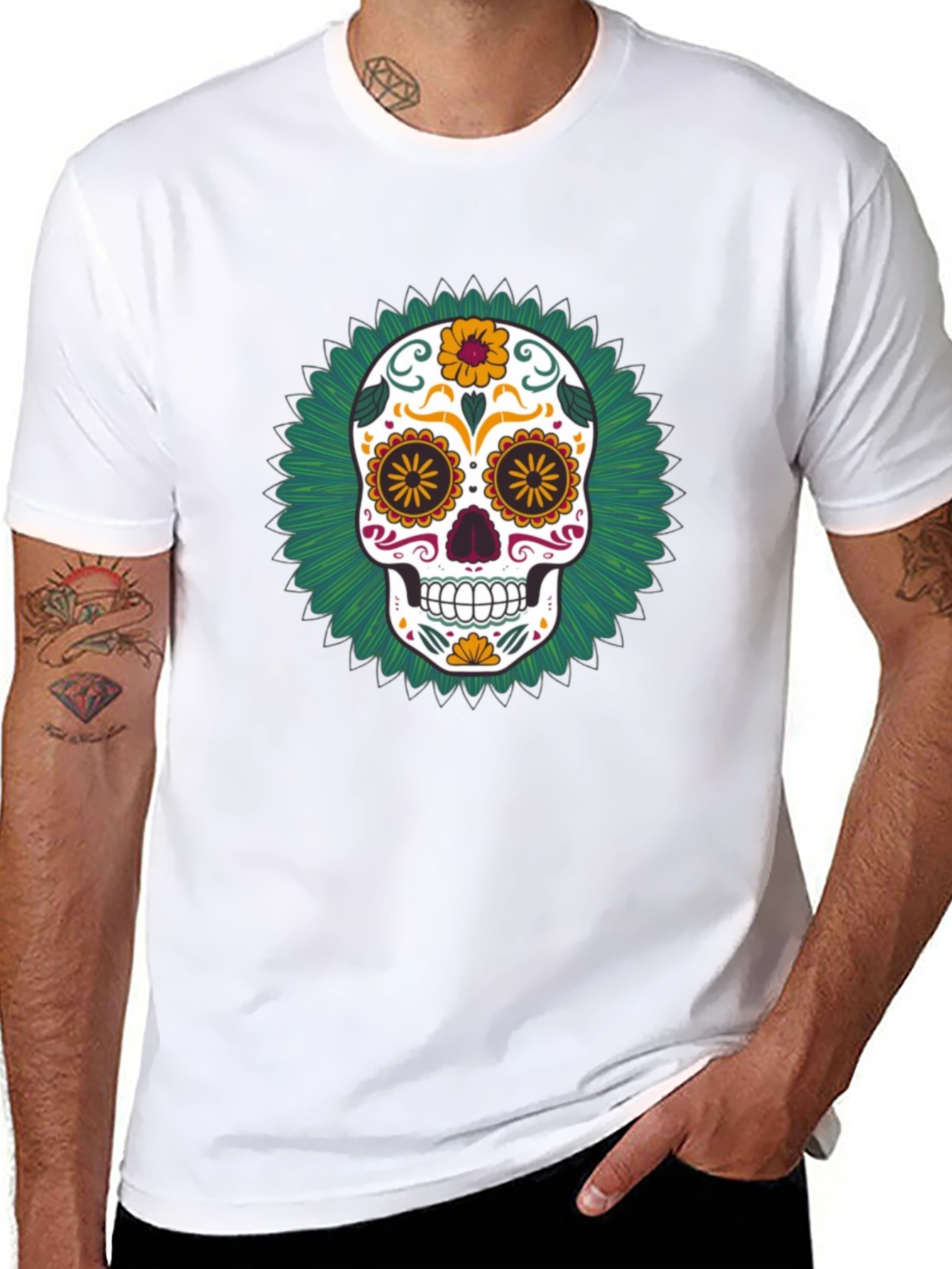 Day of the Dead Skull Graphic Tee - Black