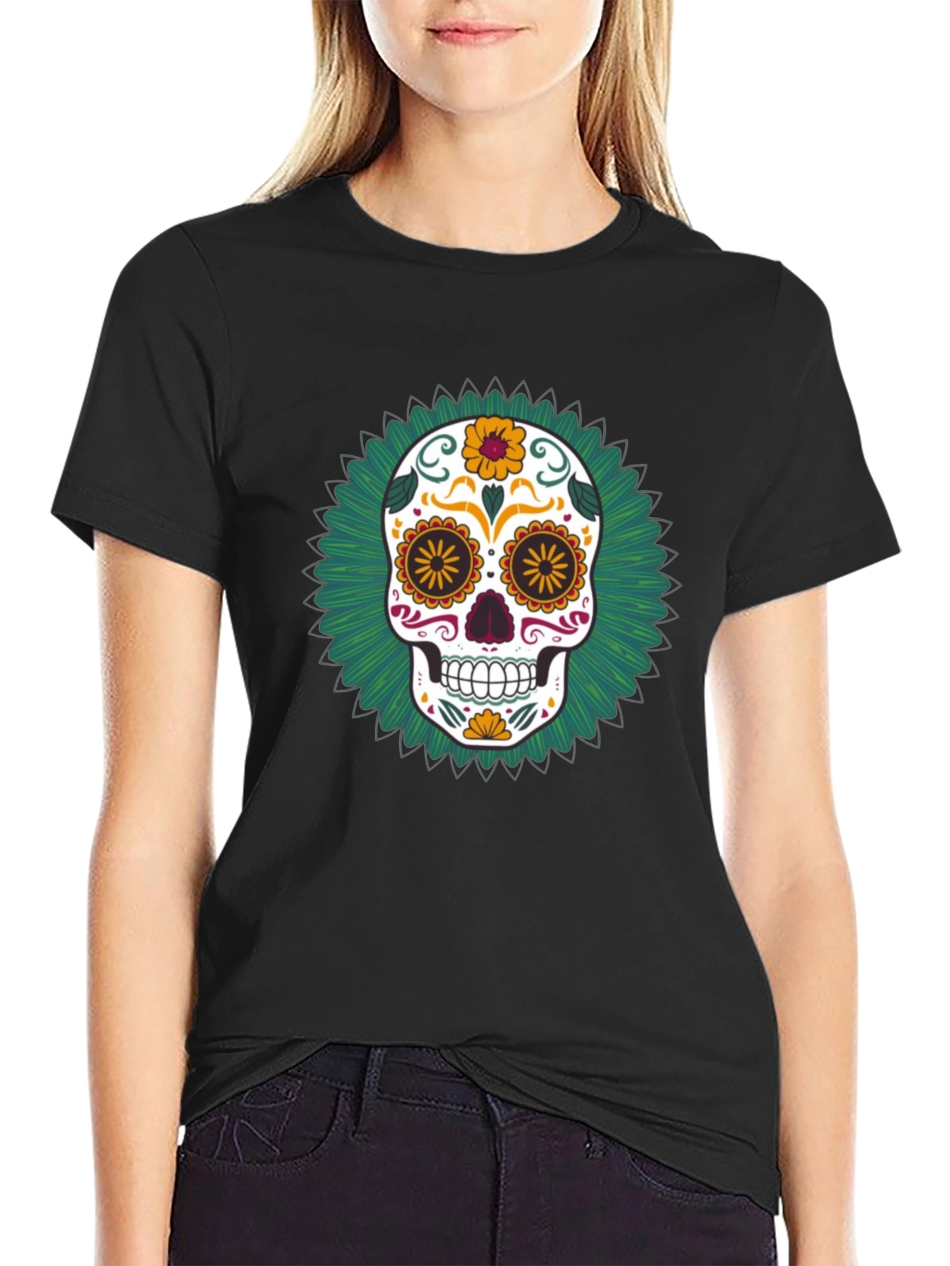 Day of the Dead Skull Graphic Tee - Black