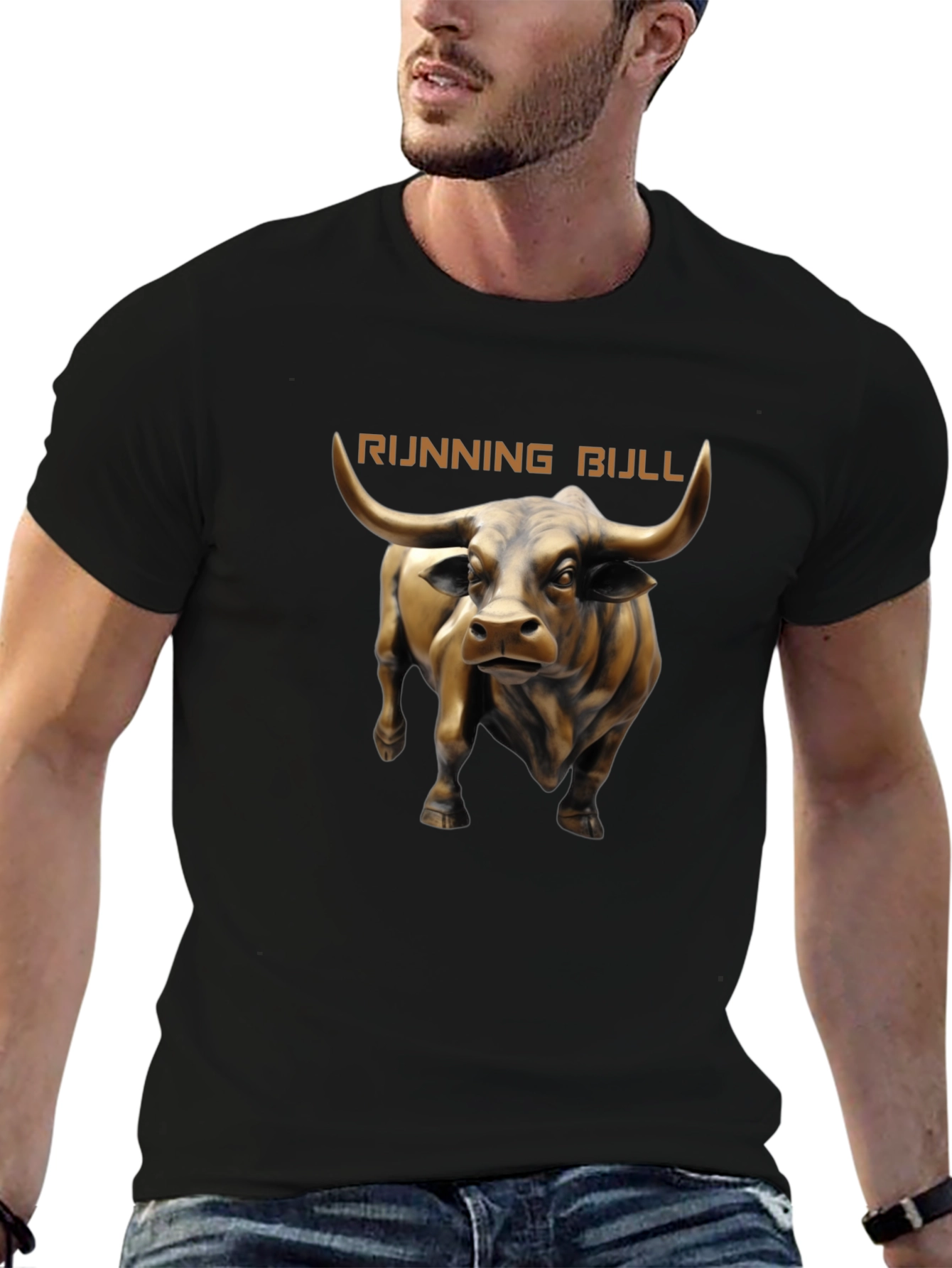 Running Bull Graphic Tee - Black Cotton T-Shirt