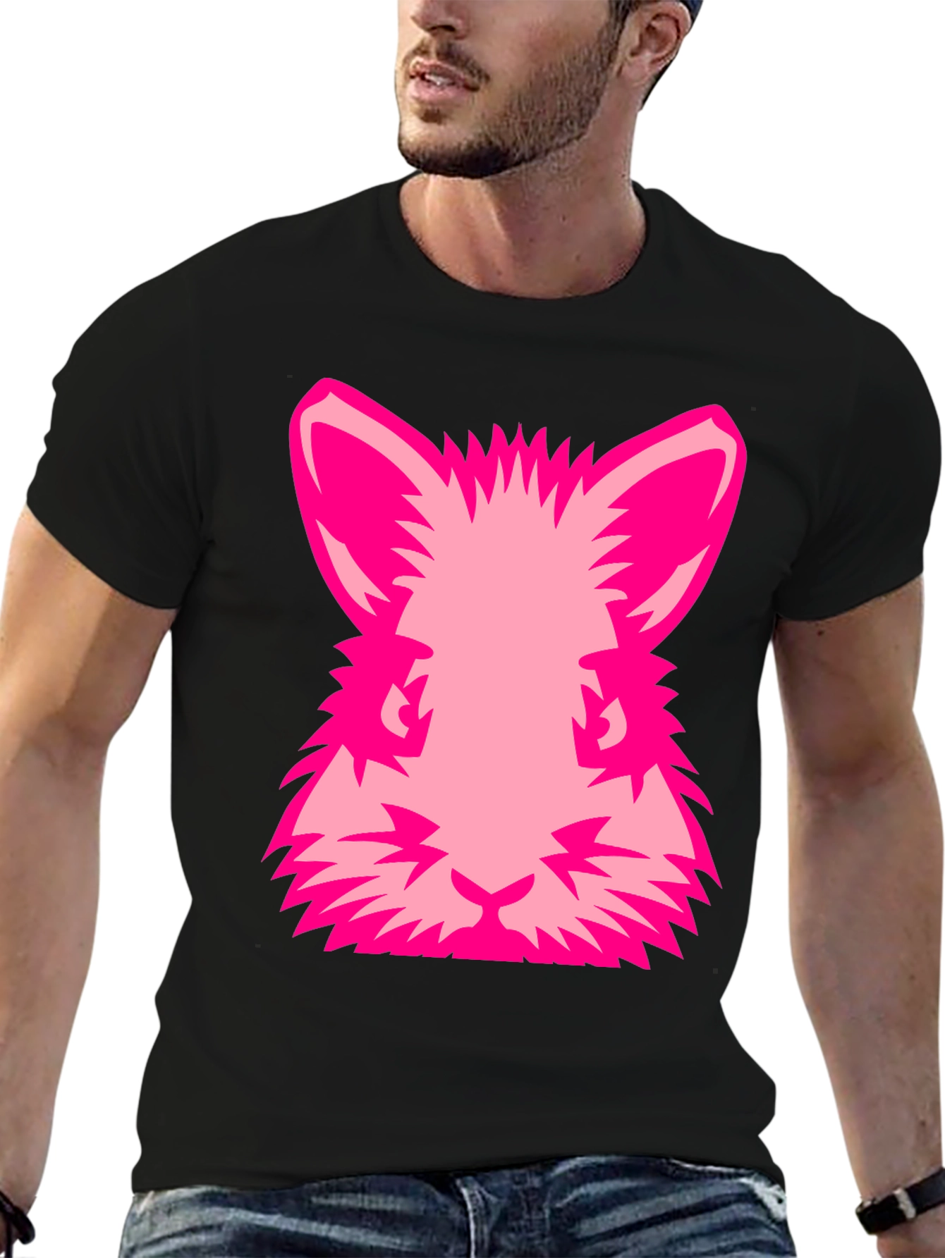 Pink Rabbit Graphic Tee - Black Cotton Blend Shirt