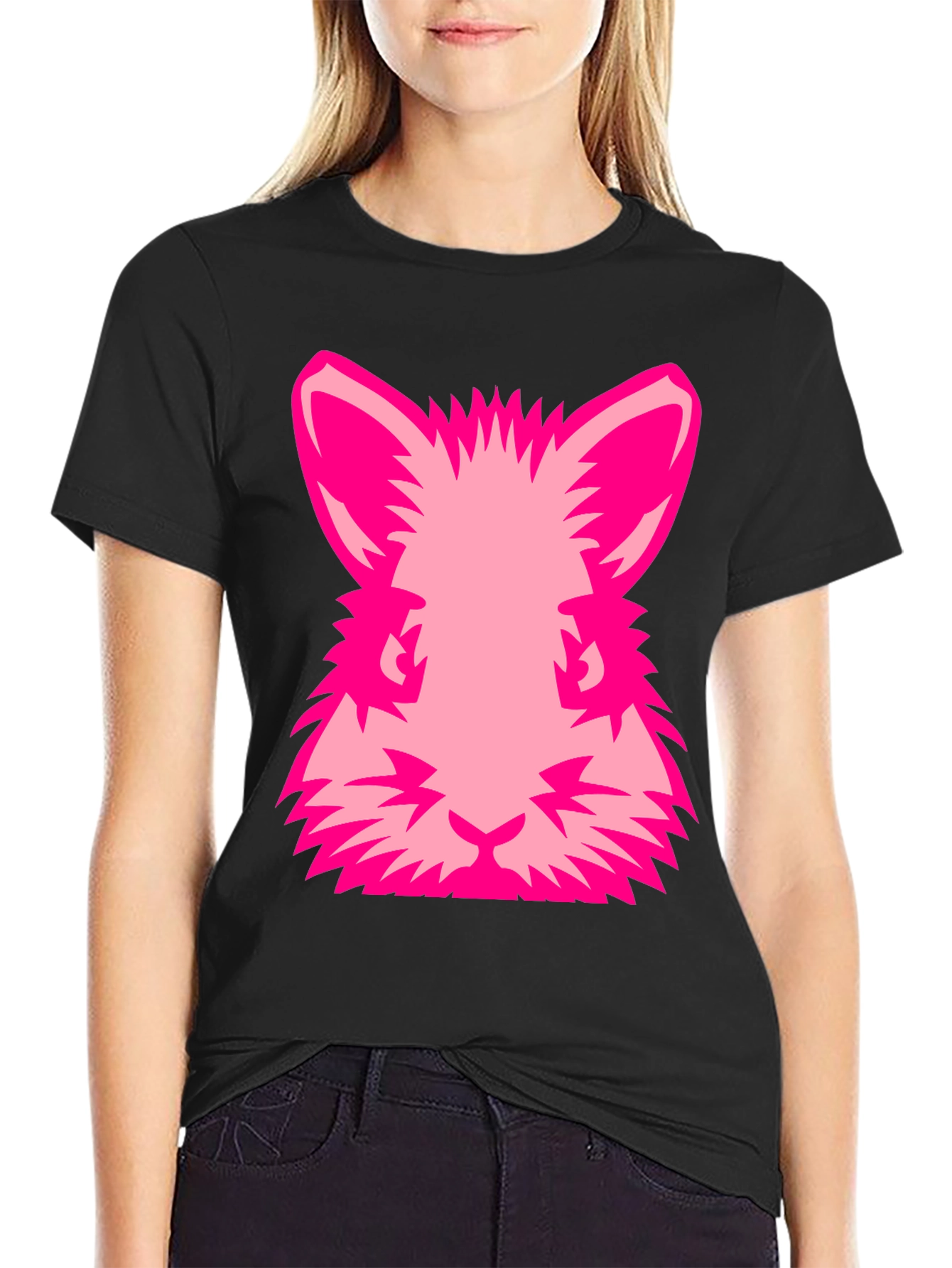 Pink Rabbit Graphic Tee - Black Cotton Blend Shirt