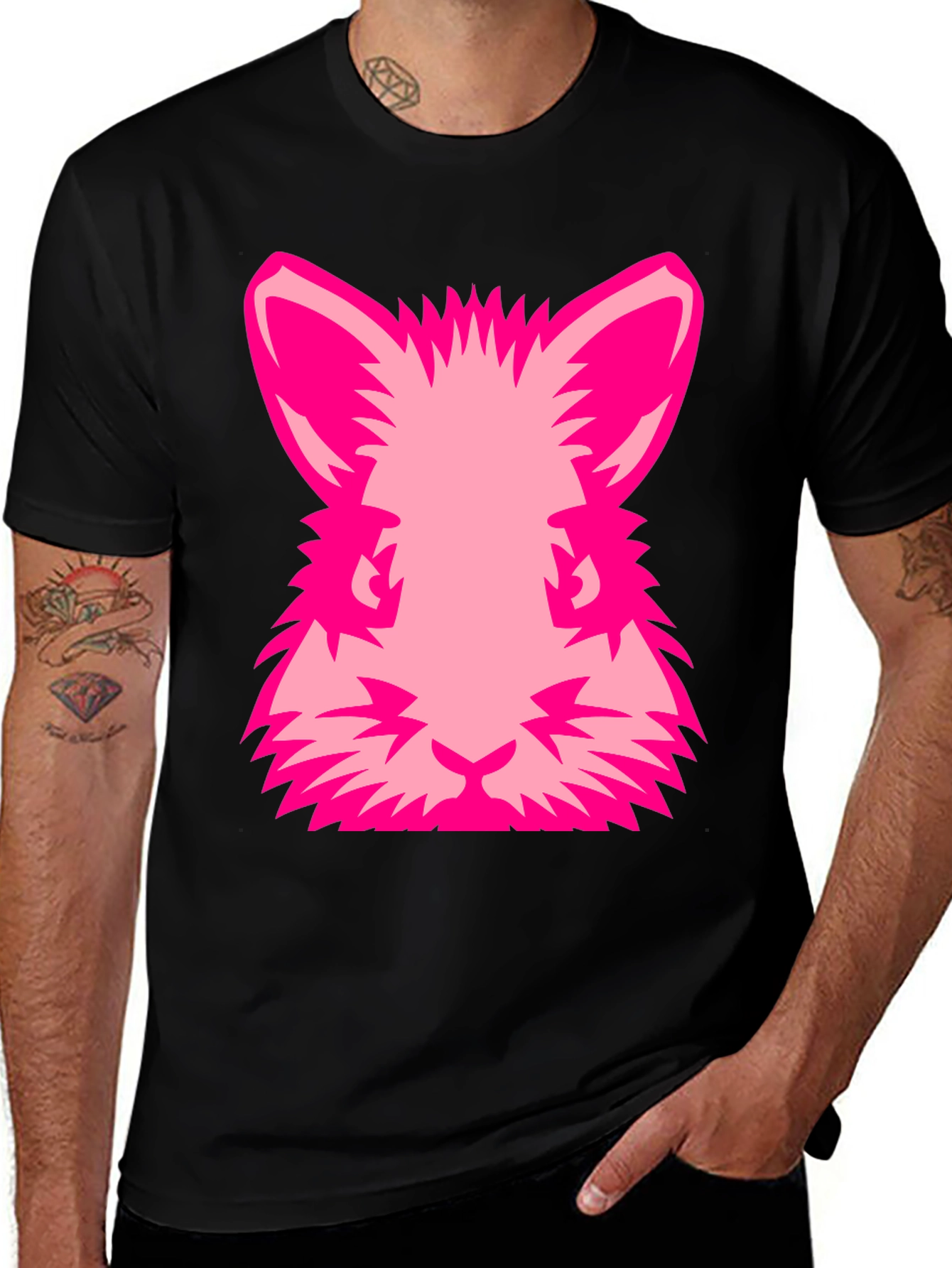 Pink Rabbit Graphic Tee - Black Cotton Blend Shirt