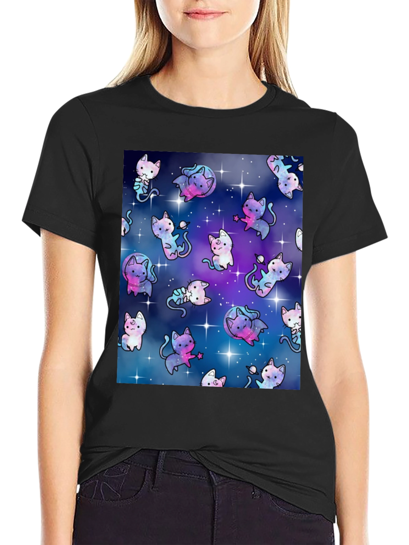 Galaxy Cat Black T-Shirt
