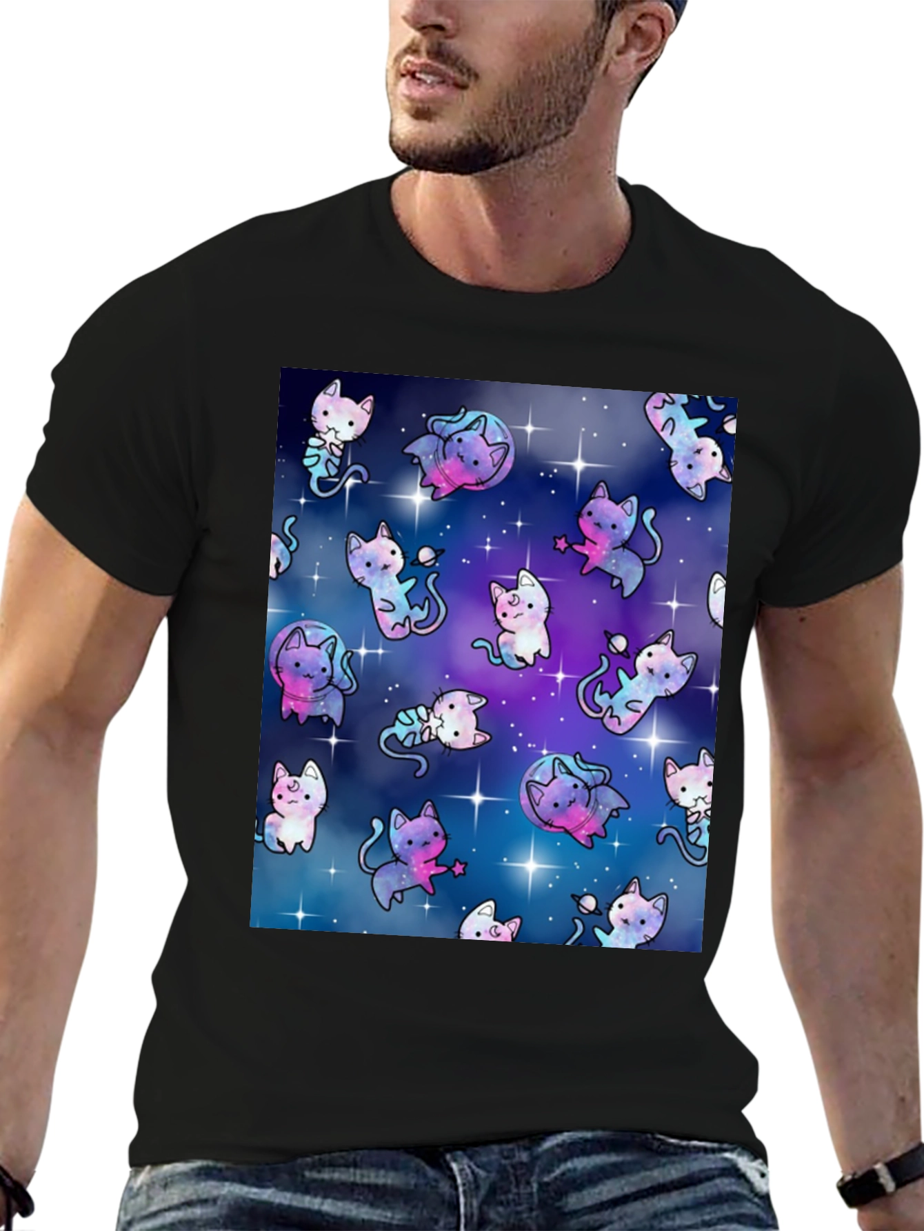 Galaxy Cat Black T-Shirt