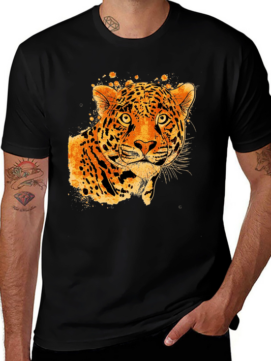 Black Tee with Abstract Leopard Graphic