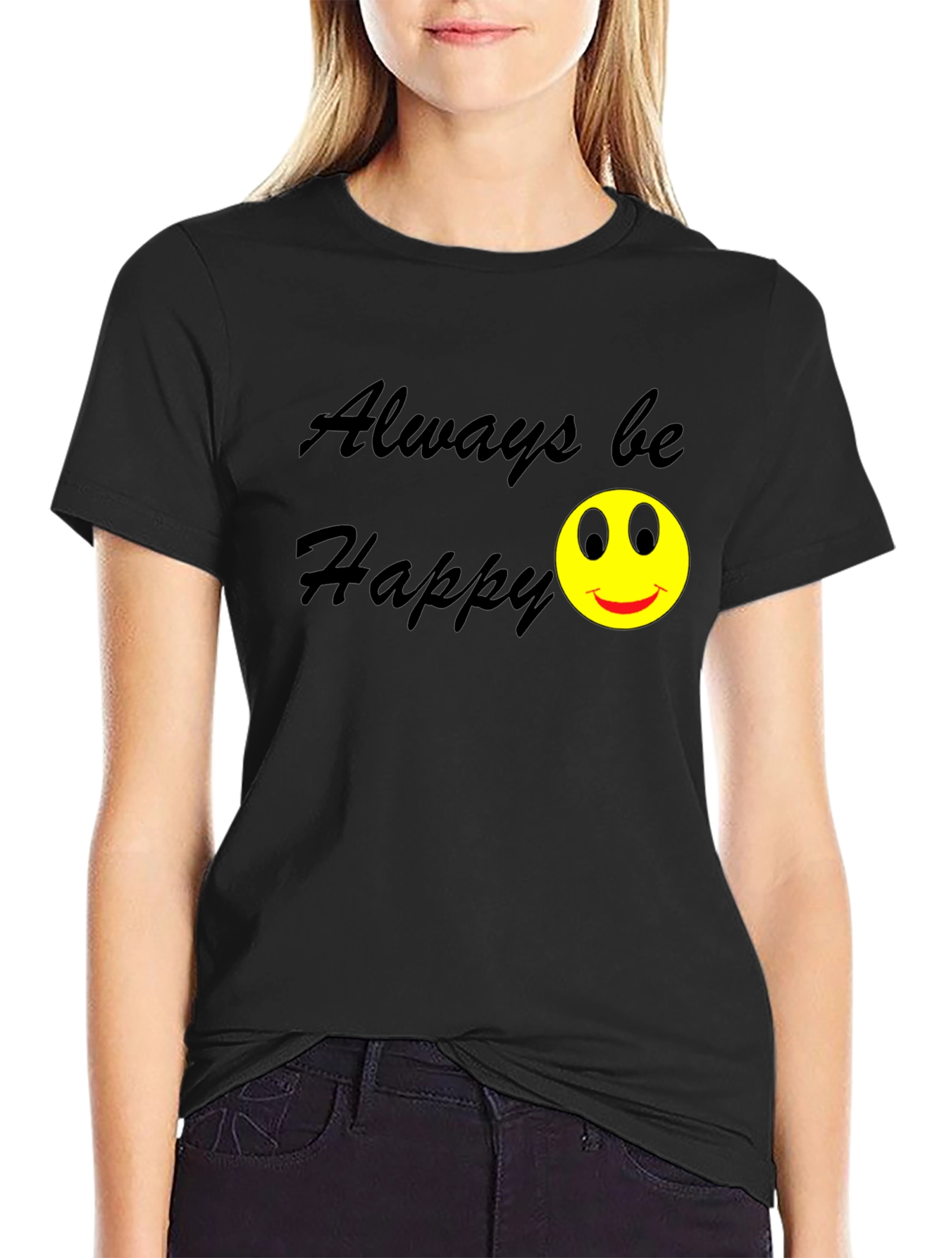 Always Be Happy Graphic Black T-Shirt
