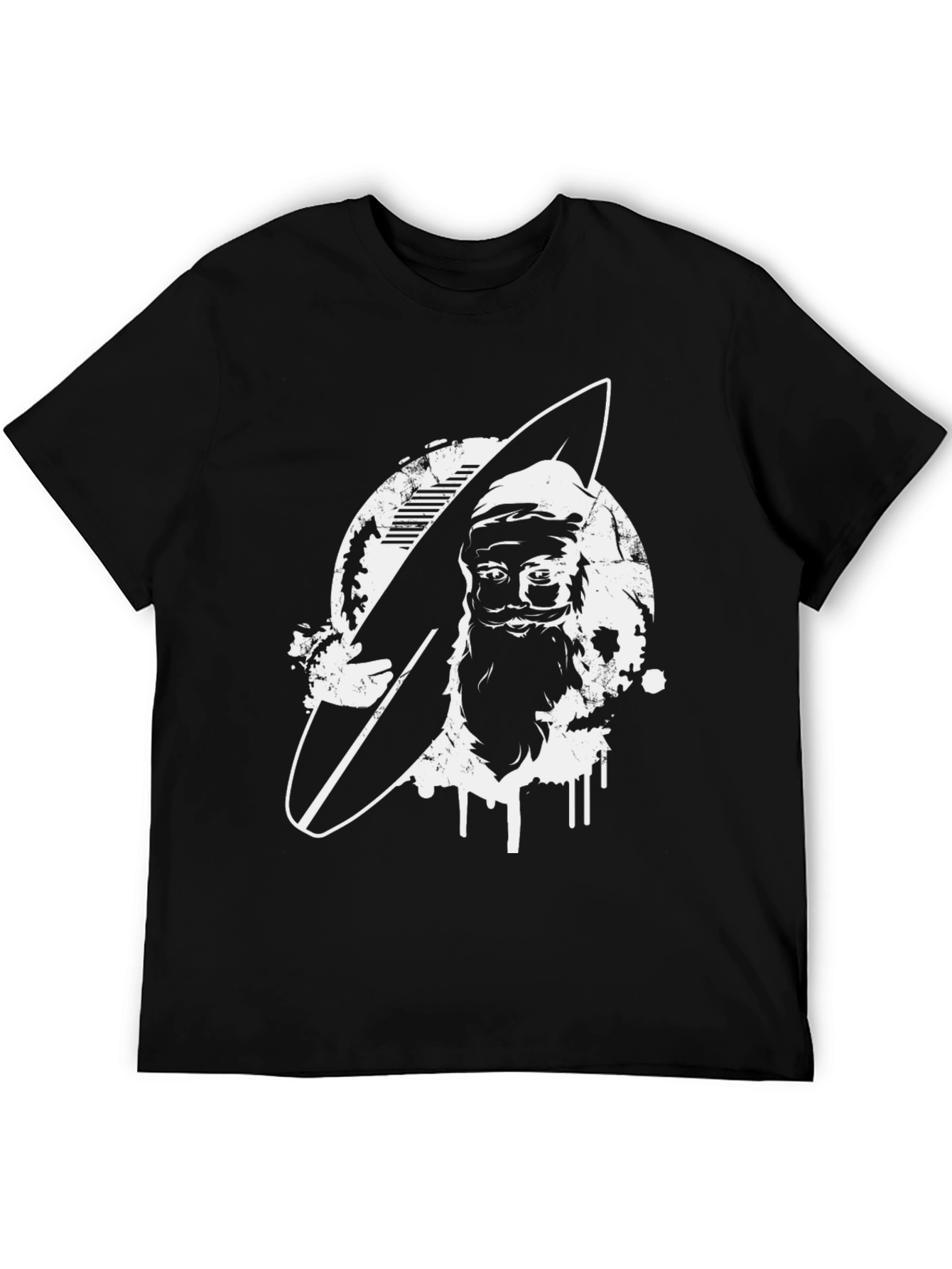 Surfing Santa Black T-Shirt