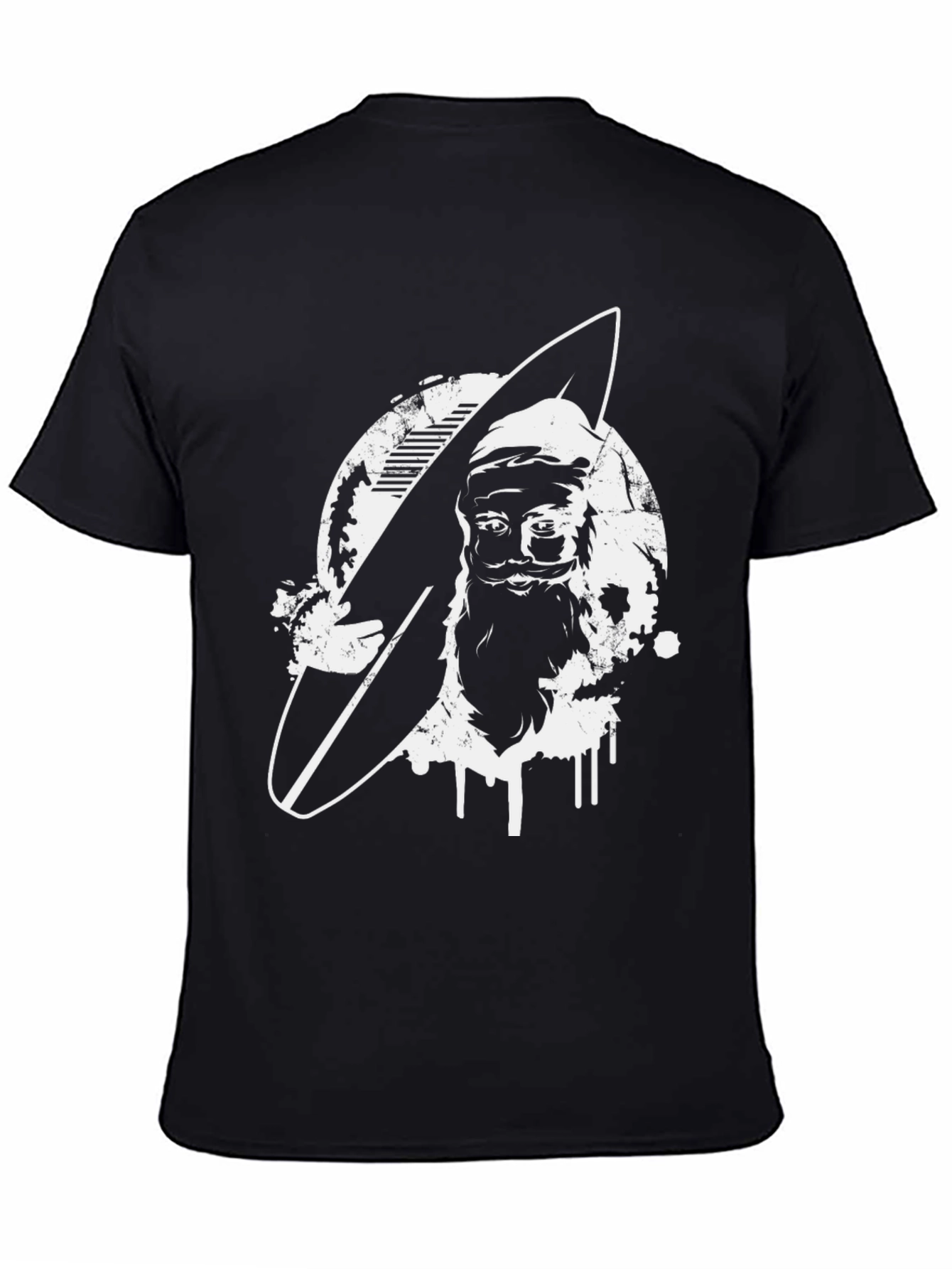 Surfing Santa Black T-Shirt