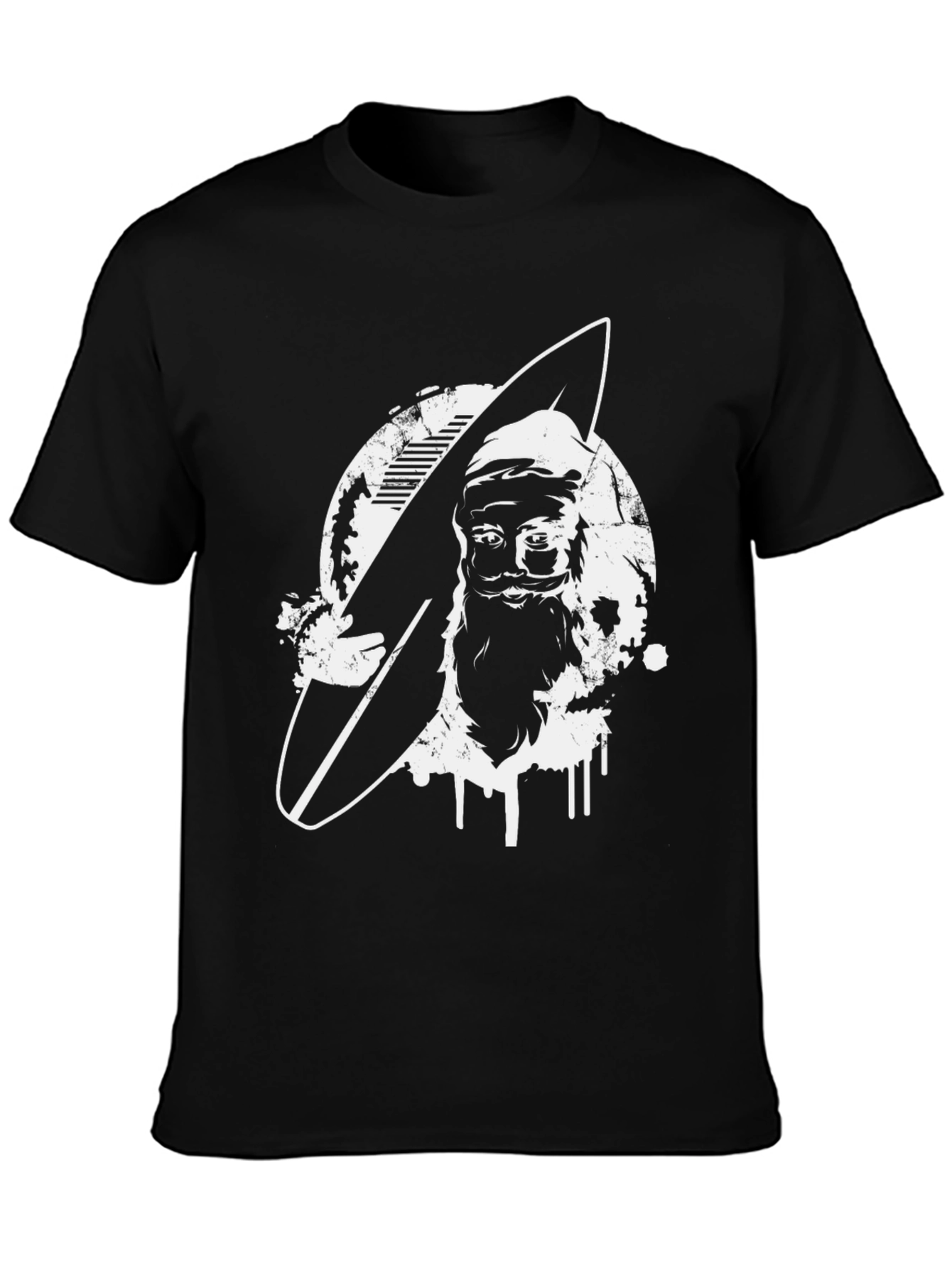 Surfing Santa Black T-Shirt