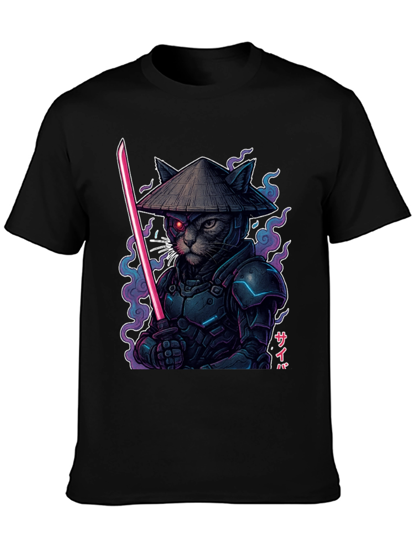 Cyberpunk Cat Samurai Graphic Tee