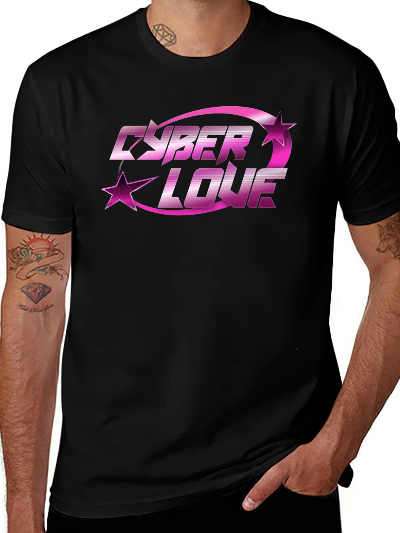 Cyber Love Graphic Tee - Trendy Black T-Shirt