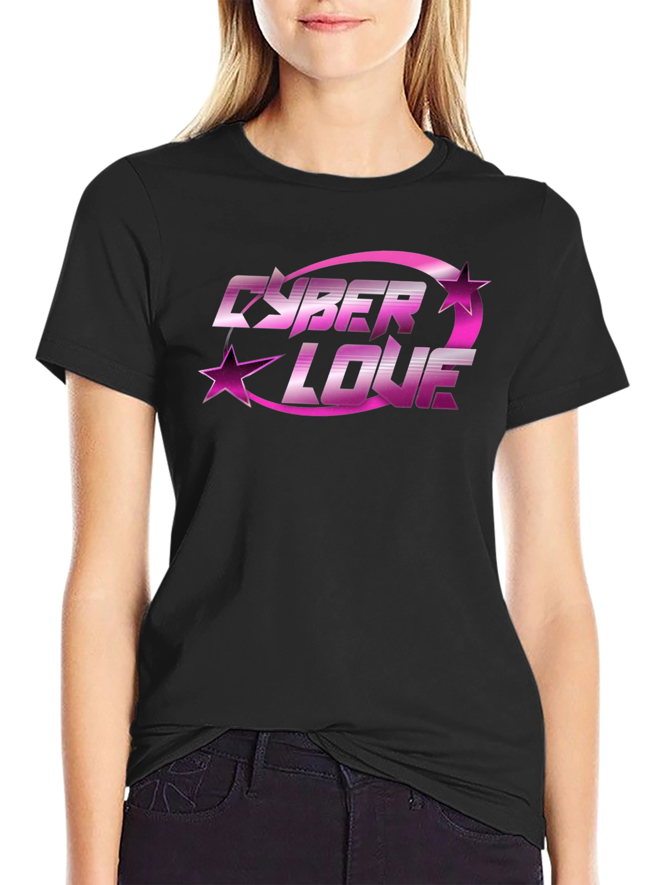 Cyber Love Graphic Tee - Trendy Black T-Shirt