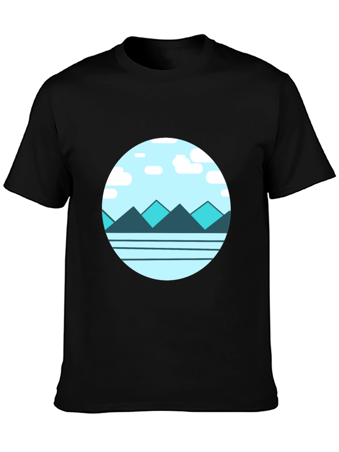 Mountain Graphic Tee - Modern Round Print Black Shirt