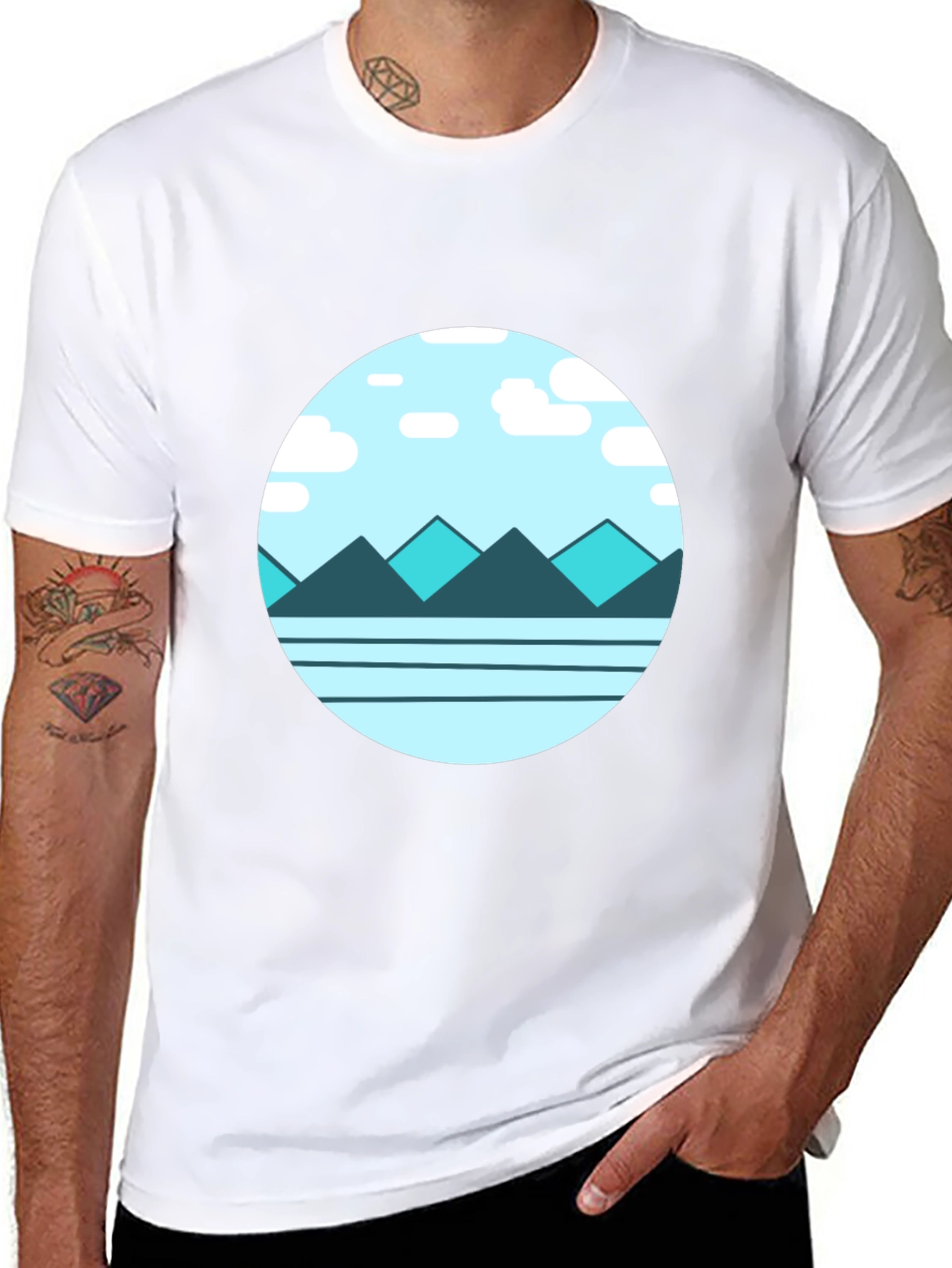 Mountain Graphic Tee - Modern Round Print Black Shirt
