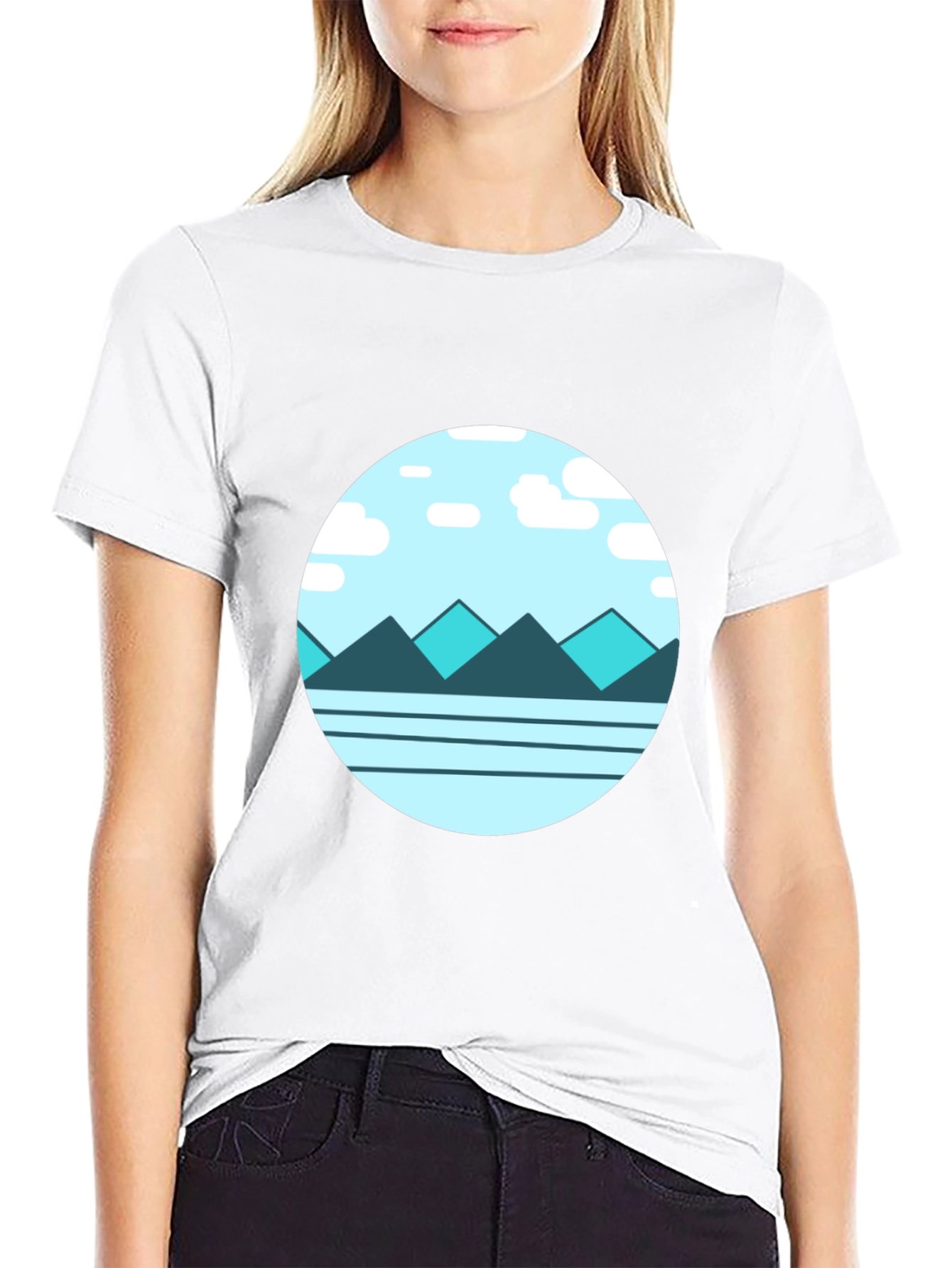 Mountain Graphic Tee - Modern Round Print Black Shirt
