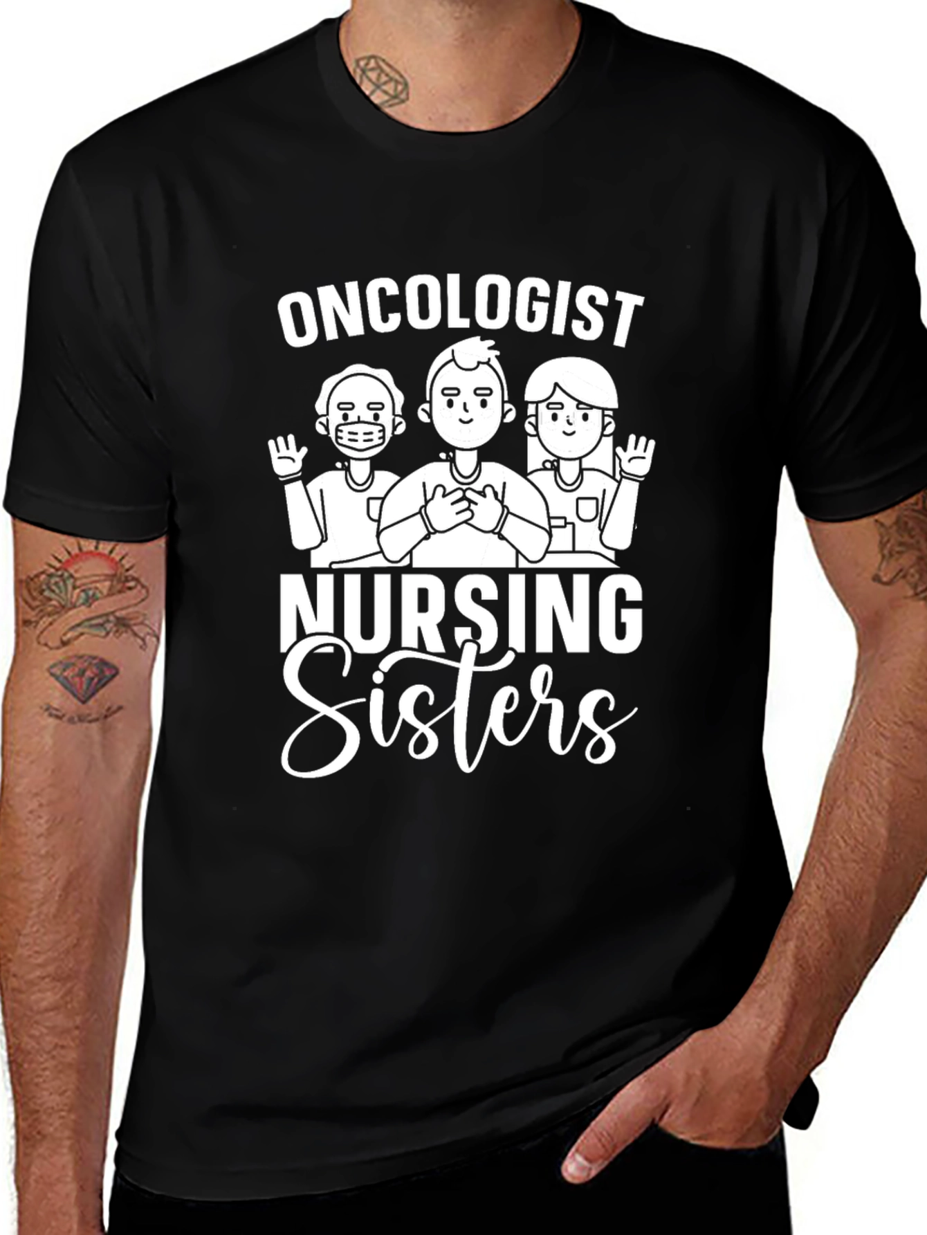 Oncologist Nursing Sisters Black Graphic T-Shirt