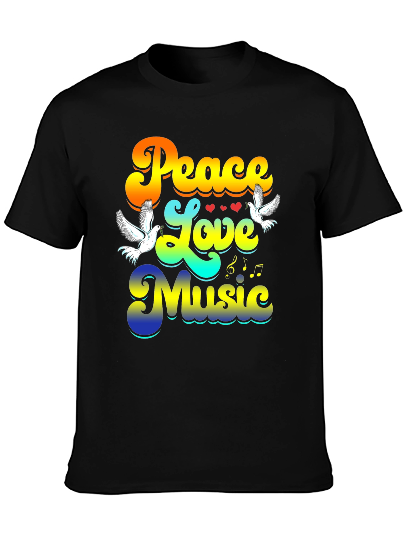 Peace Love Music Retro Black T-Shirt