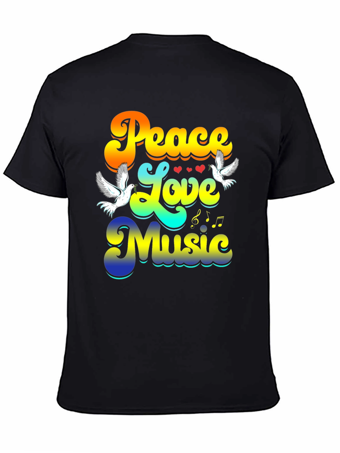Peace Love Music Retro Black T-Shirt