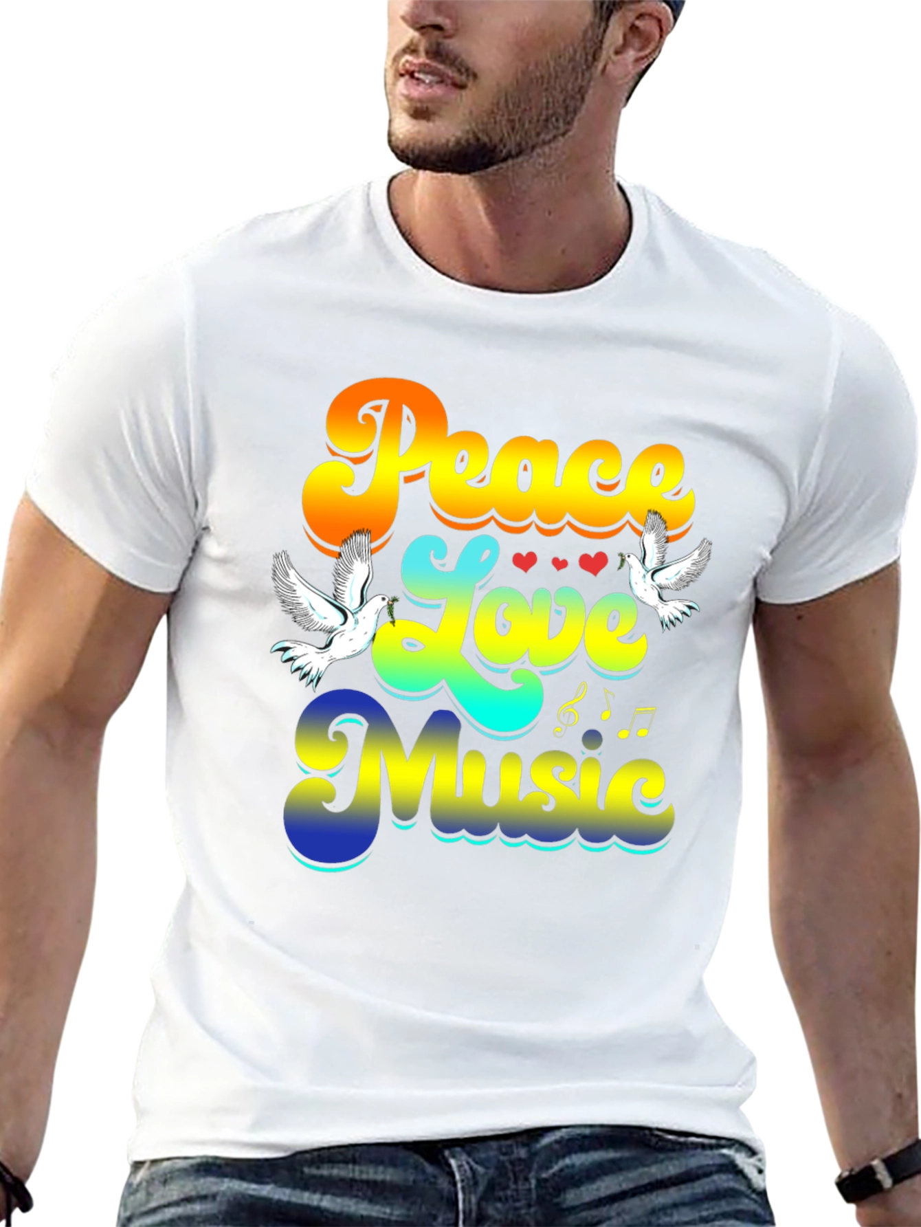 Peace Love Music Retro Black T-Shirt