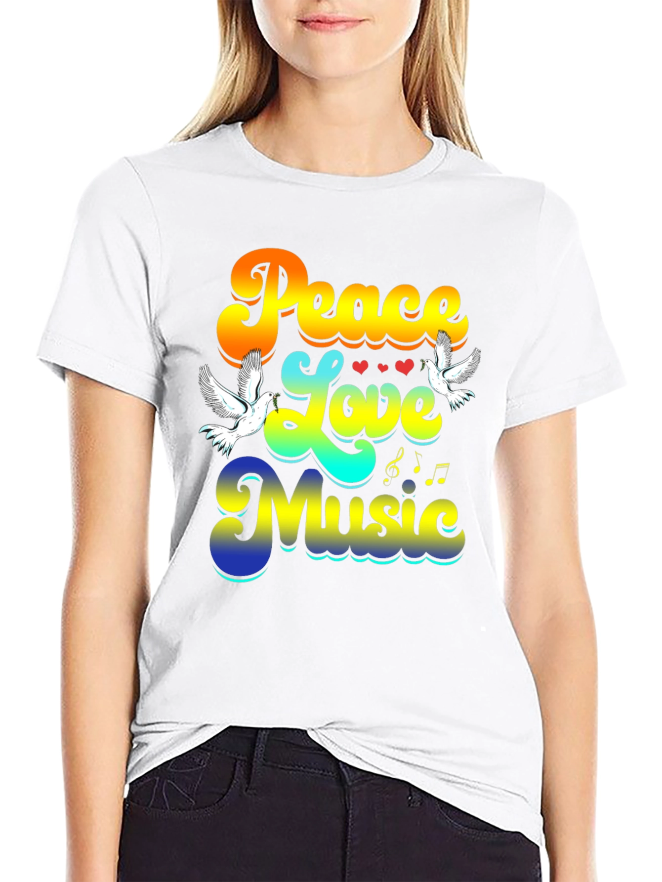 Peace Love Music Retro Black T-Shirt