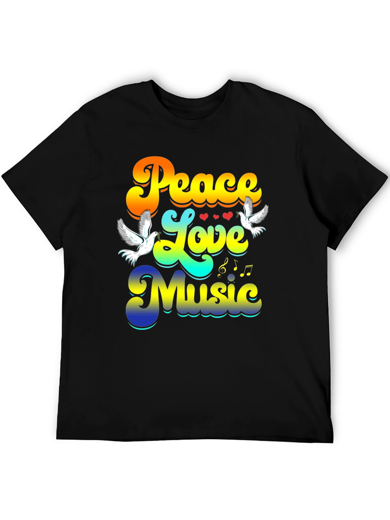 Peace Love Music Retro Black T-Shirt