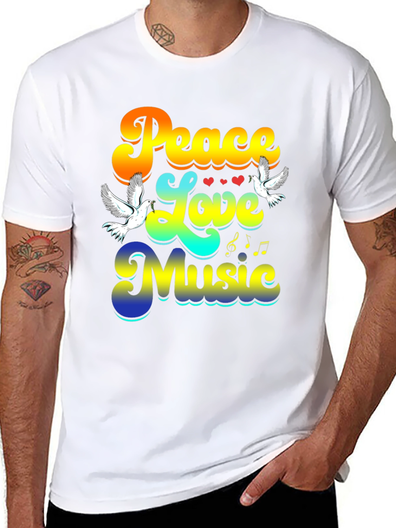 Peace Love Music Retro Black T-Shirt