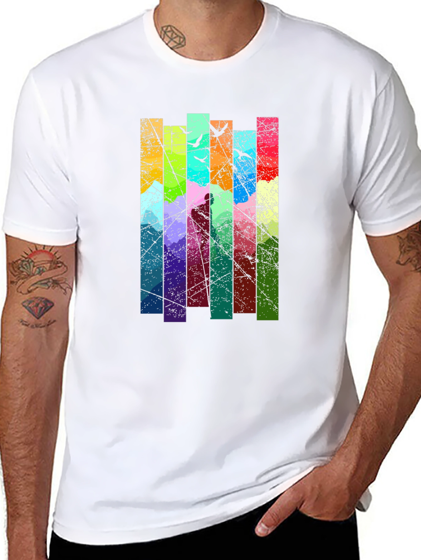 Abstract Art Birds on a Wire Graphic T-Shirt