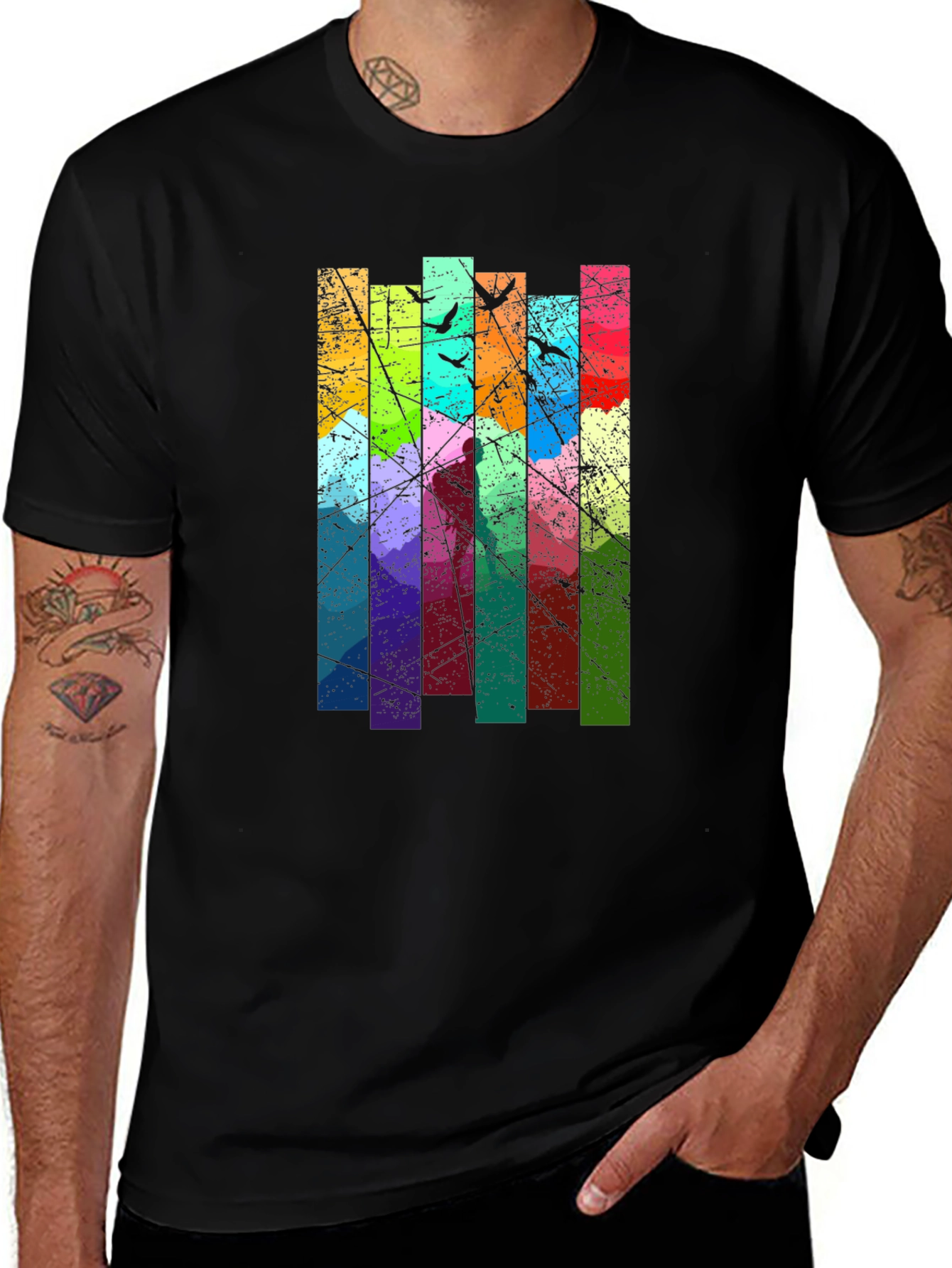 Abstract Art Birds on a Wire Graphic T-Shirt