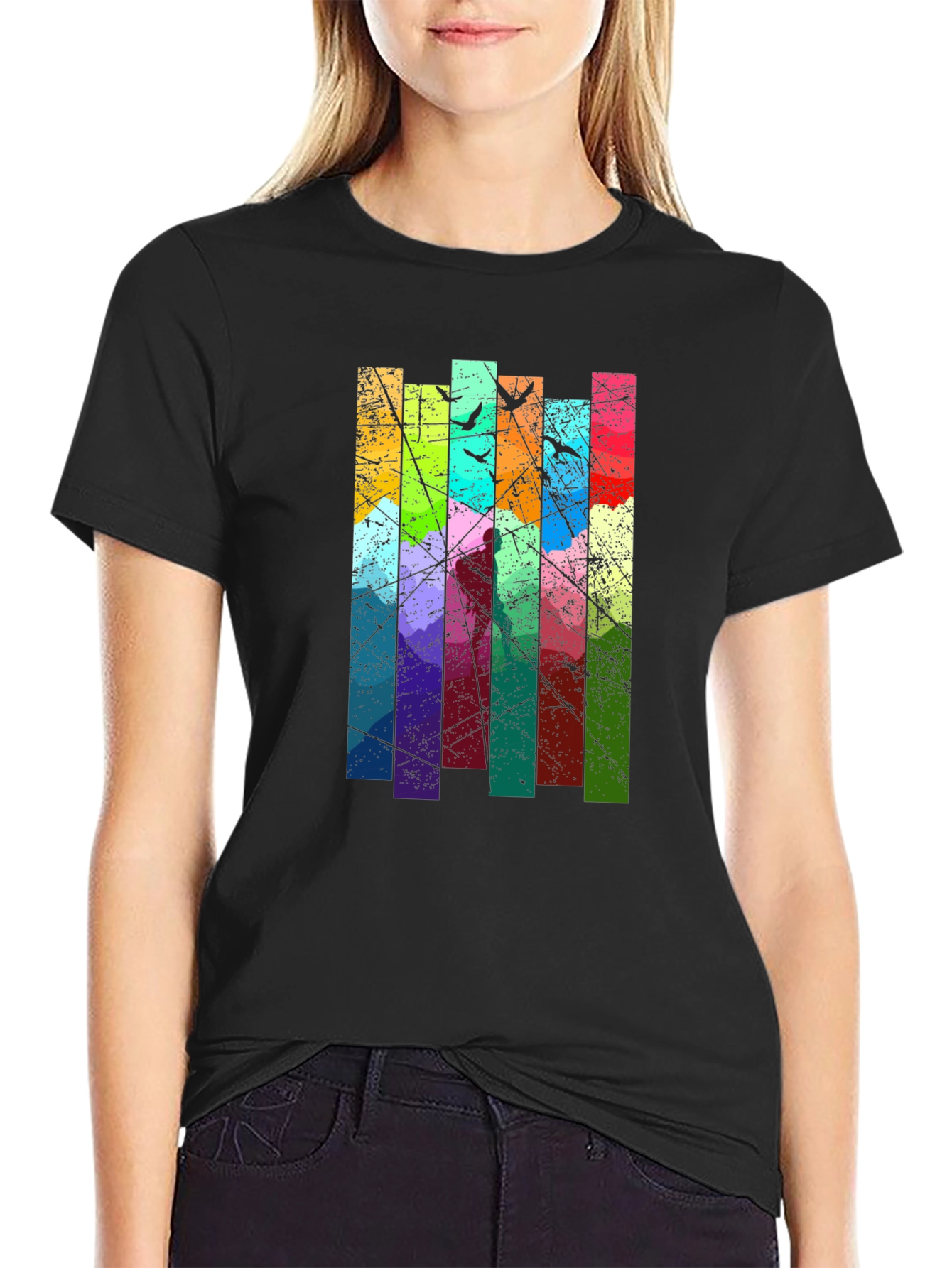 Abstract Art Birds on a Wire Graphic T-Shirt