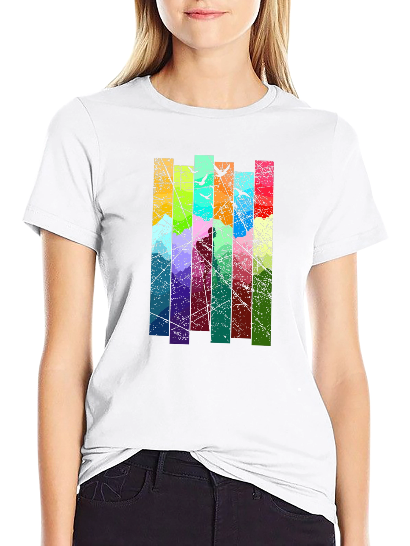 Abstract Art Birds on a Wire Graphic T-Shirt