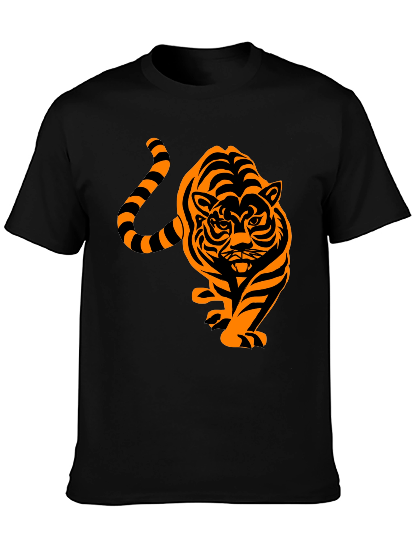 Mens Black T-Shirt with Orange Tiger Design