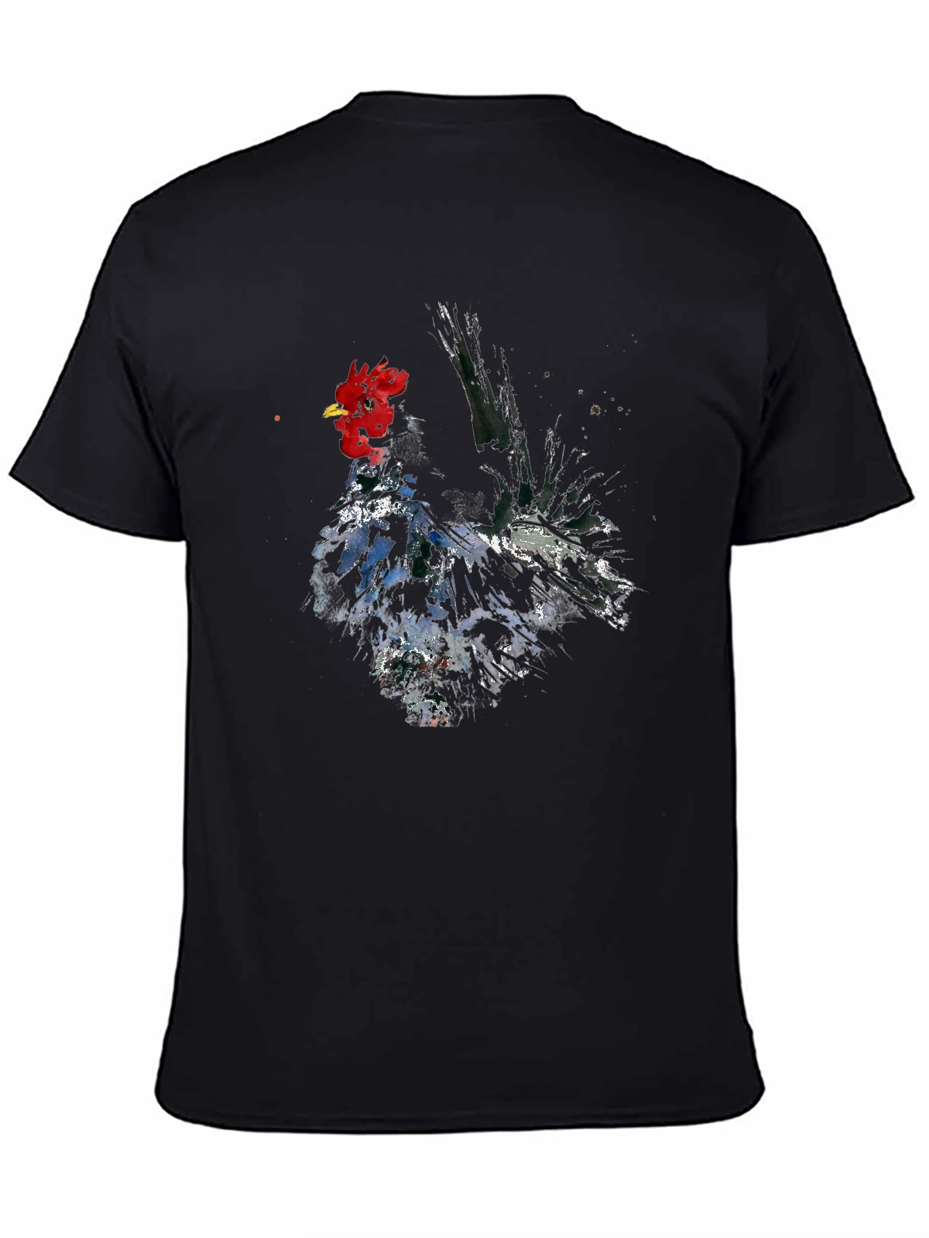 Rooster Graphic Print Black Cotton T-Shirt