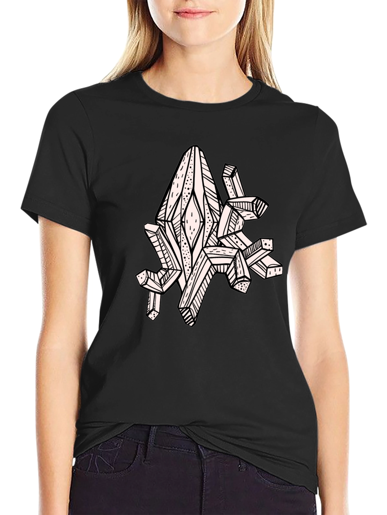 Geometric Crystal Graphic Tee - Black