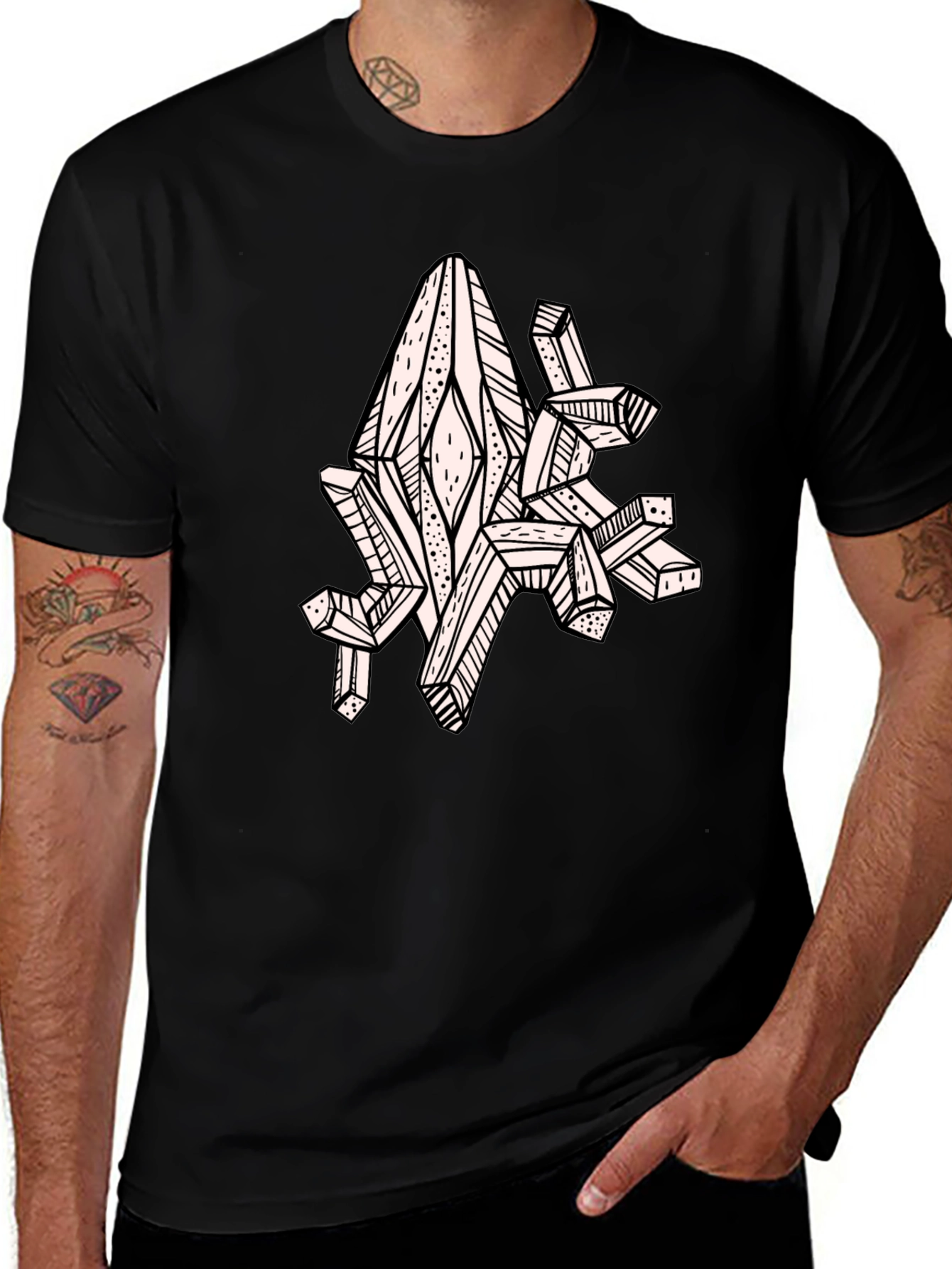 Geometric Crystal Graphic Tee - Black