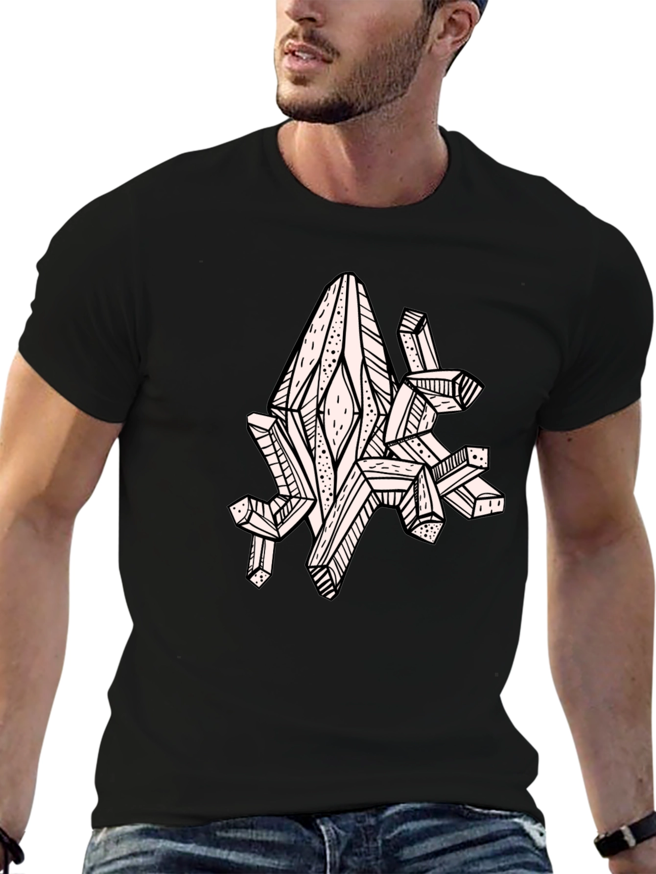 Geometric Crystal Graphic Tee - Black