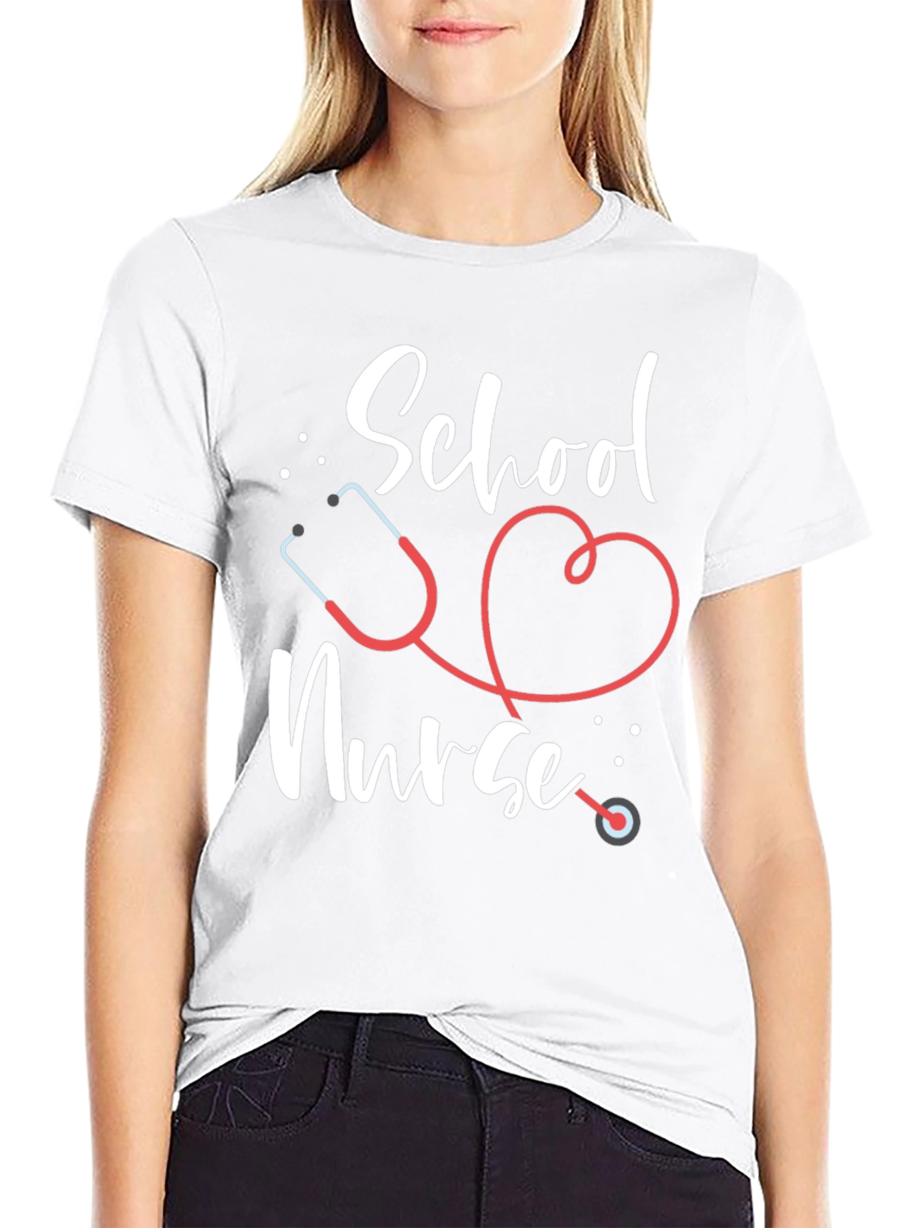 School Nurse T-Shirt - Stethoscope Design
