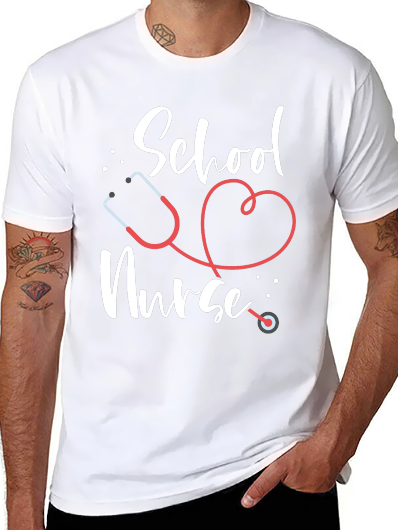 School Nurse T-Shirt - Stethoscope Design