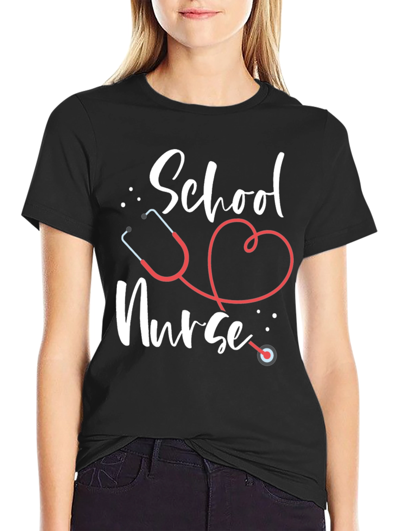 School Nurse T-Shirt - Stethoscope Design