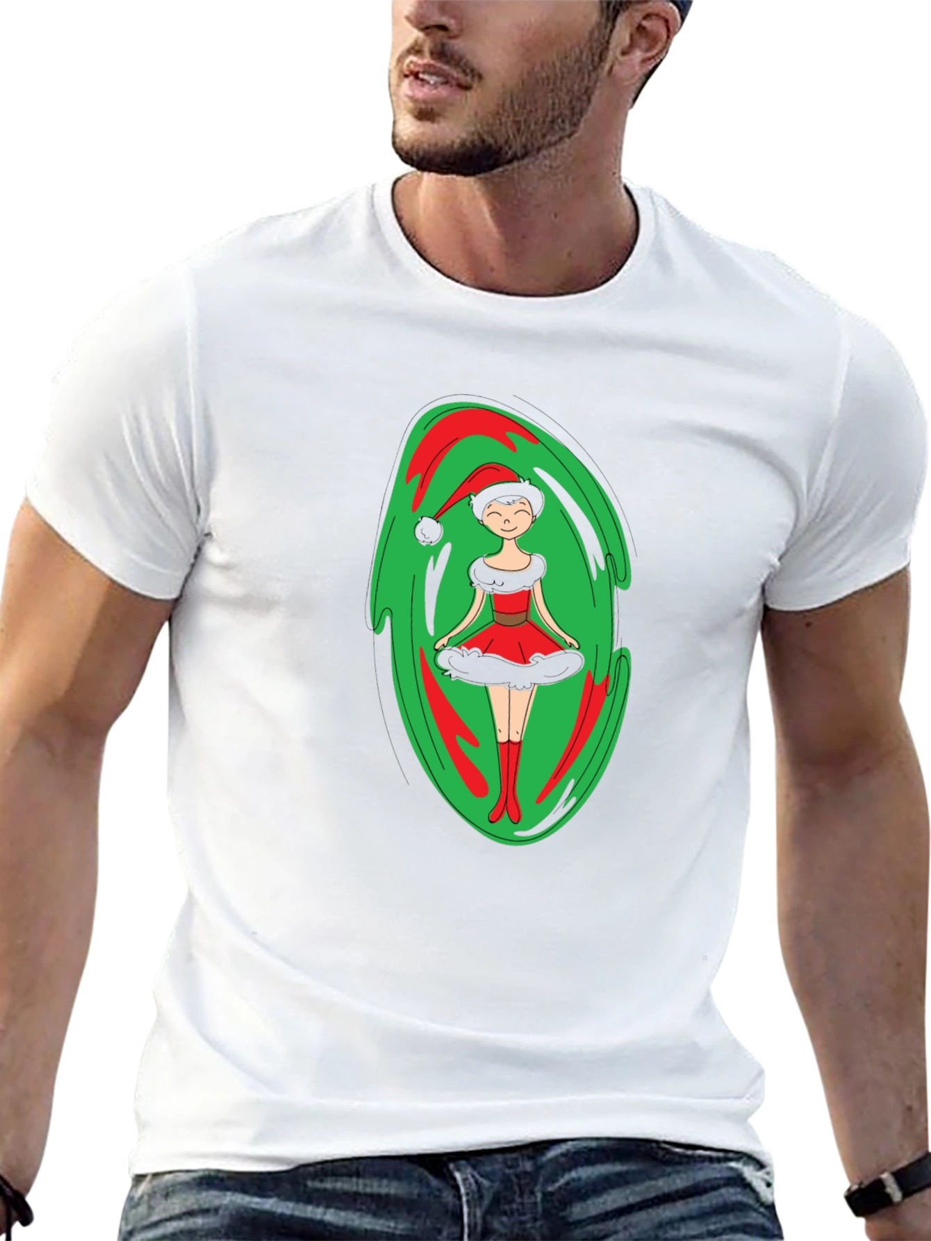 Festive Holiday Elf Graphic Tee - Black