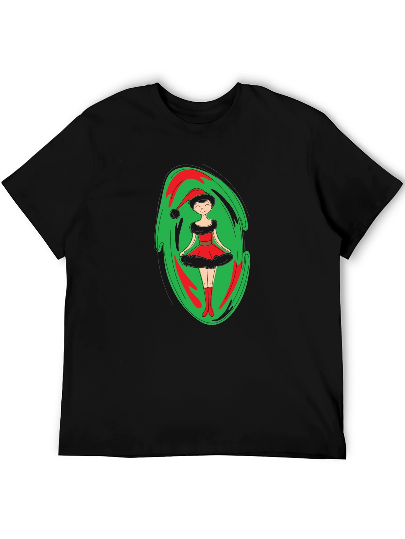 Festive Holiday Elf Graphic Tee - Black
