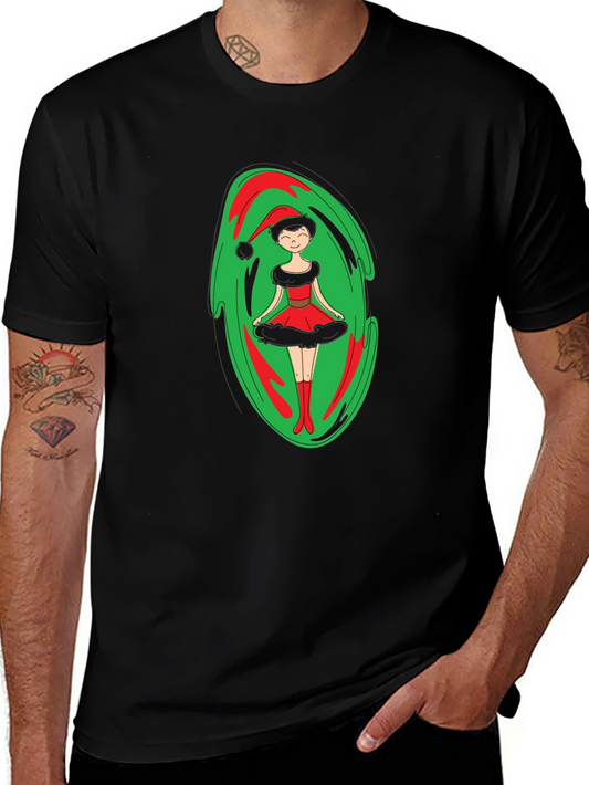 Festive Holiday Elf Graphic Tee - Black