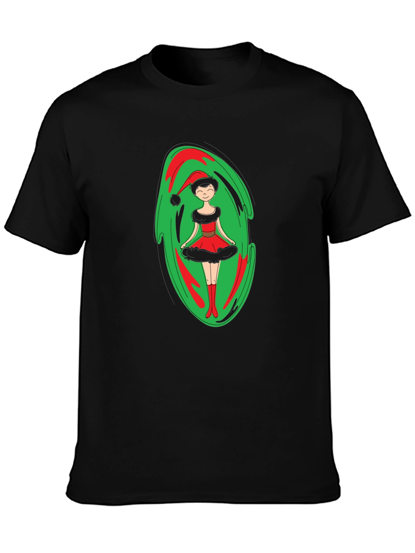 Festive Holiday Elf Graphic Tee - Black